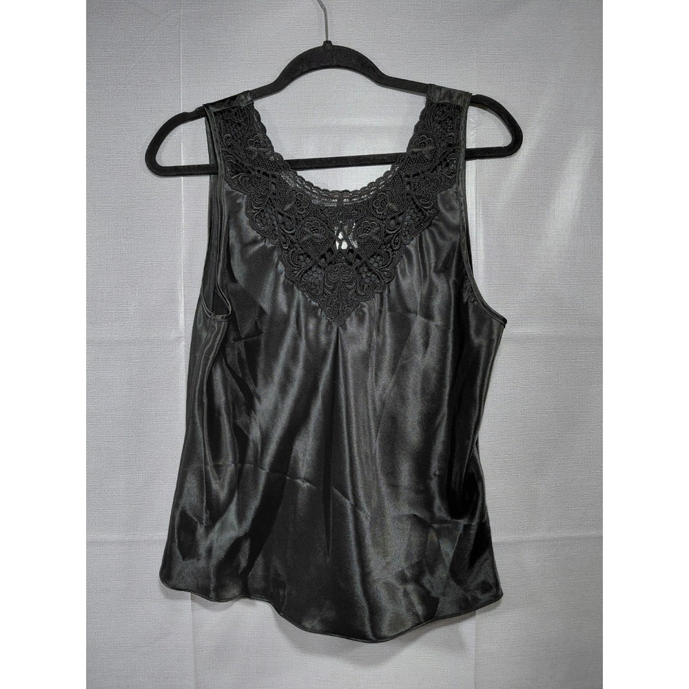Cinema Etoile Satin Lace Camisole Top LG Black